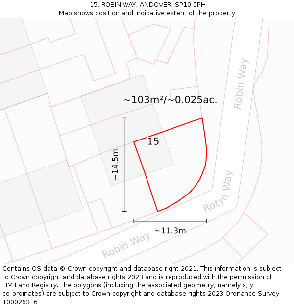 15, ROBIN WAY, ANDOVER, SP10 5PH: Plot and title map