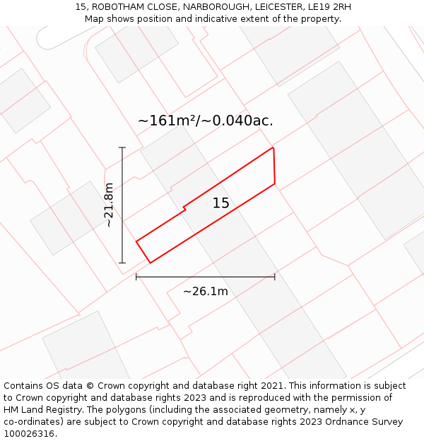 15, ROBOTHAM CLOSE, NARBOROUGH, LEICESTER, LE19 2RH: Plot and title map