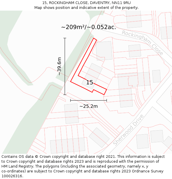 15, ROCKINGHAM CLOSE, DAVENTRY, NN11 9RU: Plot and title map