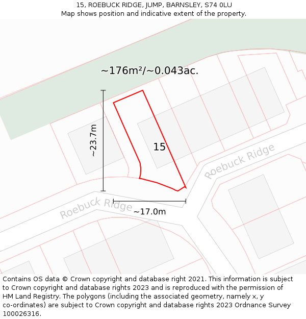 15, ROEBUCK RIDGE, JUMP, BARNSLEY, S74 0LU: Plot and title map