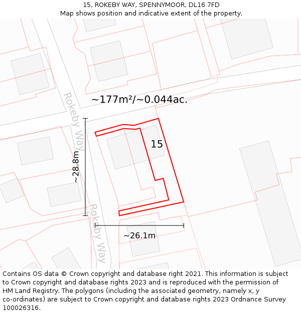 15, ROKEBY WAY, SPENNYMOOR, DL16 7FD: Plot and title map