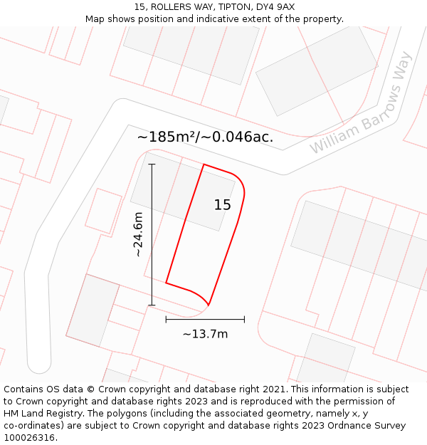 15, ROLLERS WAY, TIPTON, DY4 9AX: Plot and title map