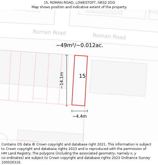 15, ROMAN ROAD, LOWESTOFT, NR32 2DG: Plot and title map