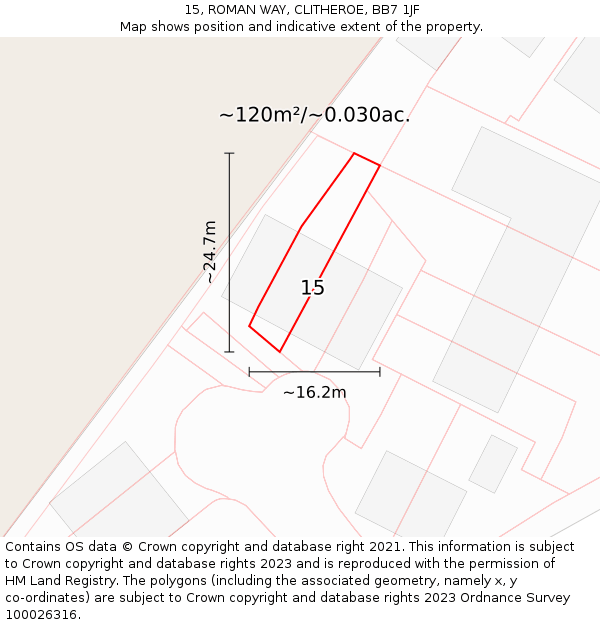 15, ROMAN WAY, CLITHEROE, BB7 1JF: Plot and title map