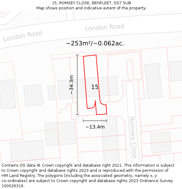 15, ROMSEY CLOSE, BENFLEET, SS7 5UB: Plot and title map