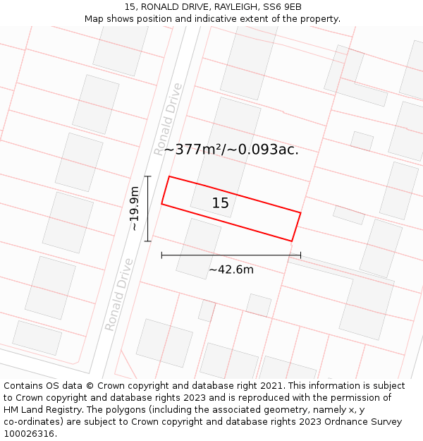 15, RONALD DRIVE, RAYLEIGH, SS6 9EB: Plot and title map