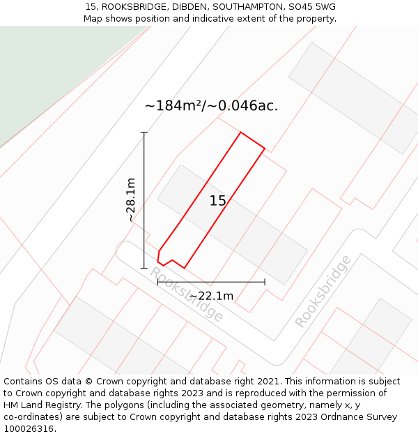 15, ROOKSBRIDGE, DIBDEN, SOUTHAMPTON, SO45 5WG: Plot and title map