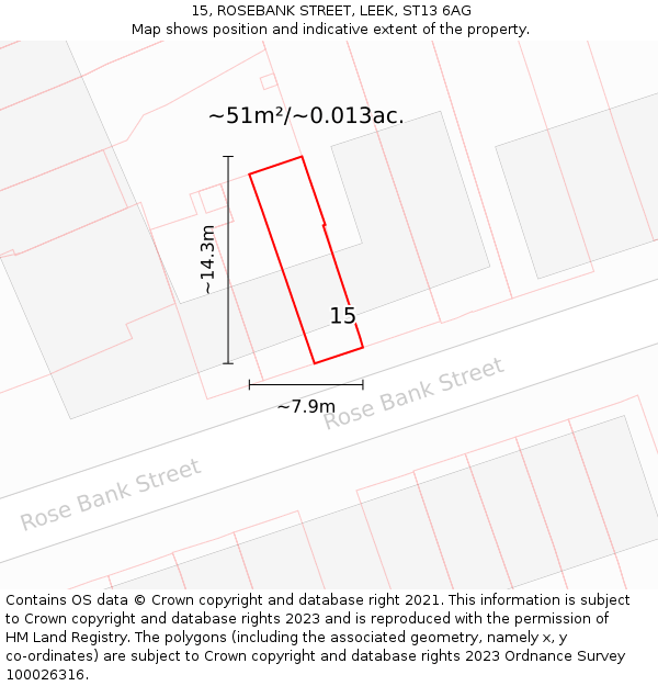 15, ROSEBANK STREET, LEEK, ST13 6AG: Plot and title map