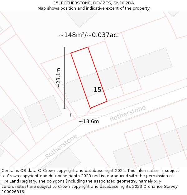 15, ROTHERSTONE, DEVIZES, SN10 2DA: Plot and title map