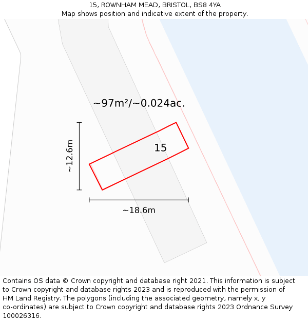 15, ROWNHAM MEAD, BRISTOL, BS8 4YA: Plot and title map