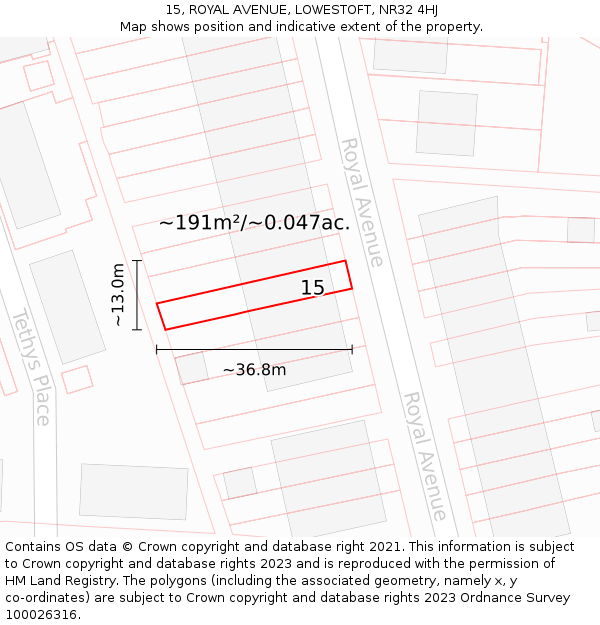 15, ROYAL AVENUE, LOWESTOFT, NR32 4HJ: Plot and title map
