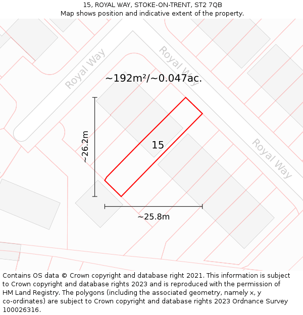 15, ROYAL WAY, STOKE-ON-TRENT, ST2 7QB: Plot and title map