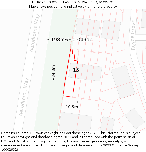 15, ROYCE GROVE, LEAVESDEN, WATFORD, WD25 7GB: Plot and title map