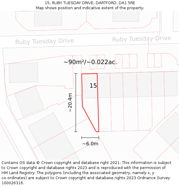15, RUBY TUESDAY DRIVE, DARTFORD, DA1 5RE: Plot and title map
