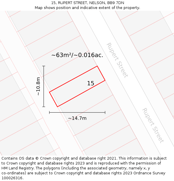 15, RUPERT STREET, NELSON, BB9 7DN: Plot and title map