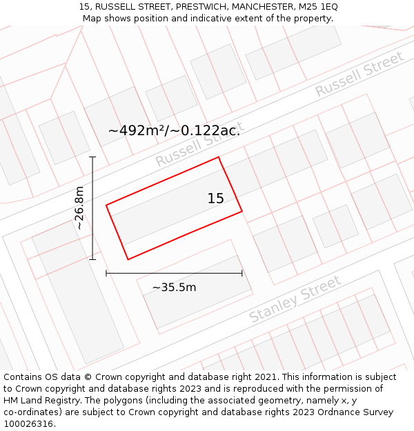 15, RUSSELL STREET, PRESTWICH, MANCHESTER, M25 1EQ: Plot and title map