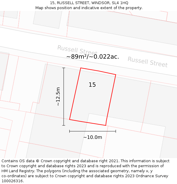 15, RUSSELL STREET, WINDSOR, SL4 1HQ: Plot and title map
