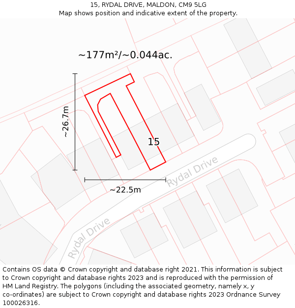 15, RYDAL DRIVE, MALDON, CM9 5LG: Plot and title map