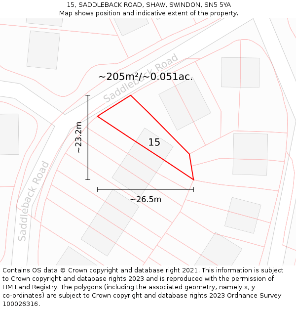 15, SADDLEBACK ROAD, SHAW, SWINDON, SN5 5YA: Plot and title map