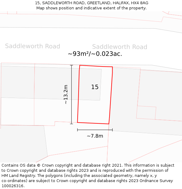 15, SADDLEWORTH ROAD, GREETLAND, HALIFAX, HX4 8AG: Plot and title map