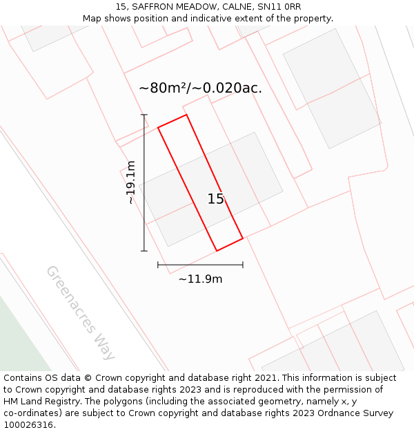15, SAFFRON MEADOW, CALNE, SN11 0RR: Plot and title map