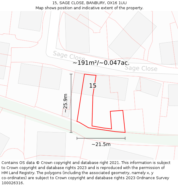 15, SAGE CLOSE, BANBURY, OX16 1UU: Plot and title map