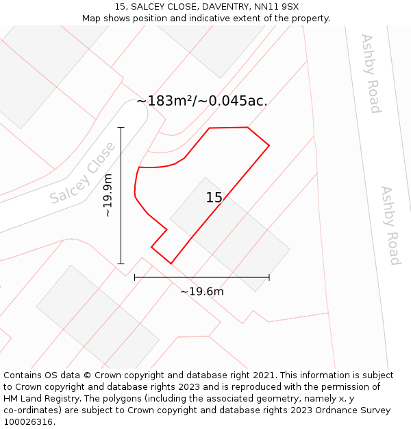 15, SALCEY CLOSE, DAVENTRY, NN11 9SX: Plot and title map