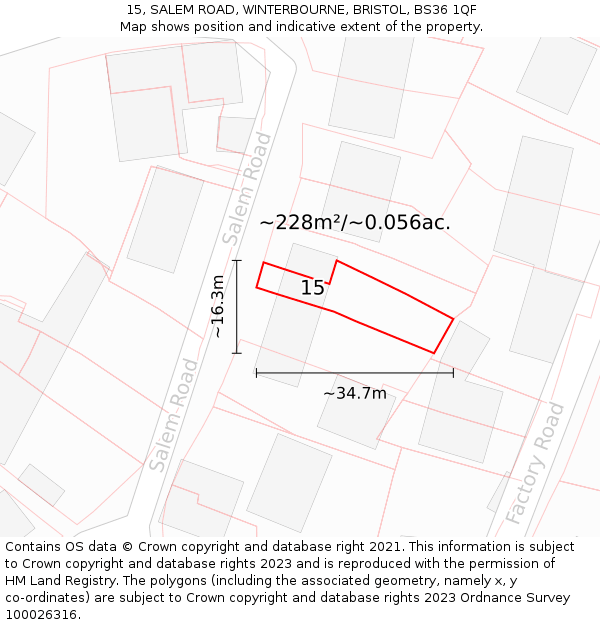 15, SALEM ROAD, WINTERBOURNE, BRISTOL, BS36 1QF: Plot and title map