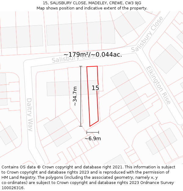 15, SALISBURY CLOSE, MADELEY, CREWE, CW3 9JG: Plot and title map