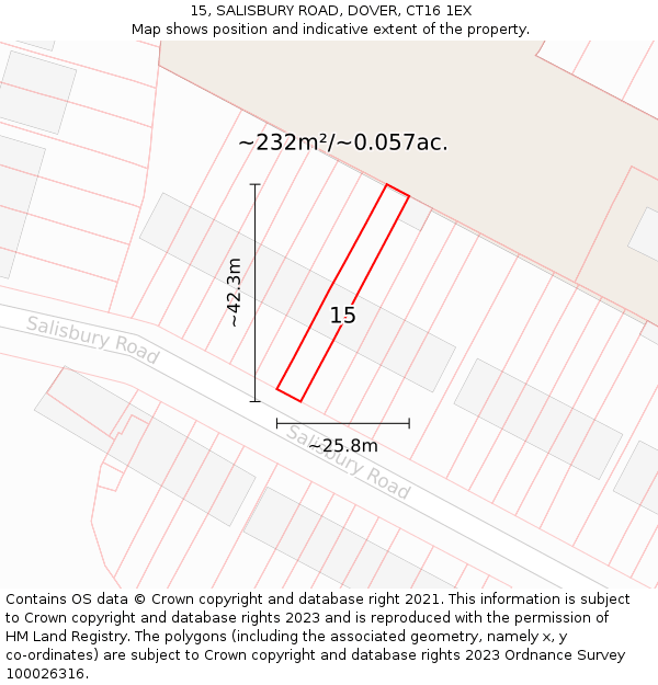 15, SALISBURY ROAD, DOVER, CT16 1EX: Plot and title map
