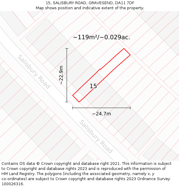 15, SALISBURY ROAD, GRAVESEND, DA11 7DF: Plot and title map