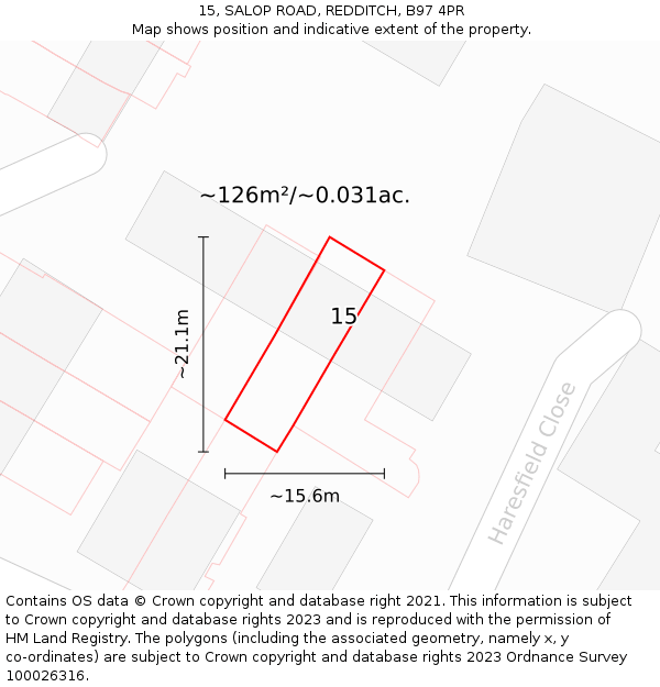 15, SALOP ROAD, REDDITCH, B97 4PR: Plot and title map