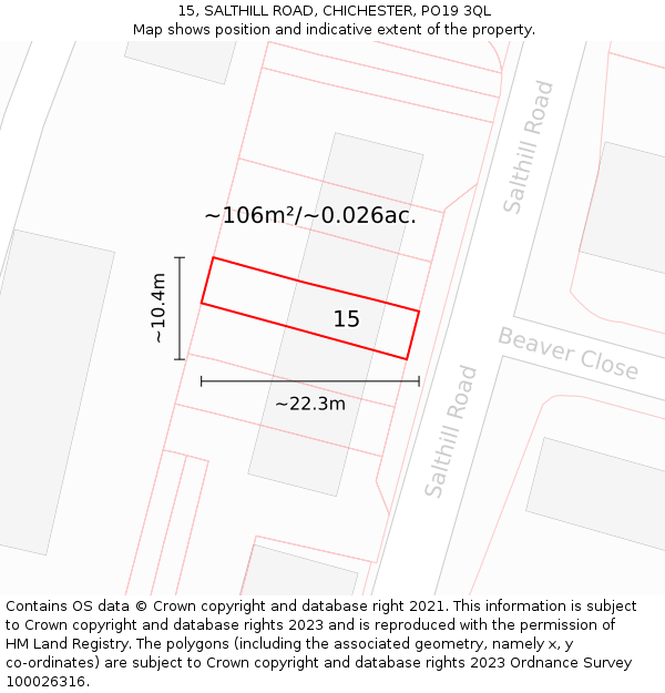 15, SALTHILL ROAD, CHICHESTER, PO19 3QL: Plot and title map