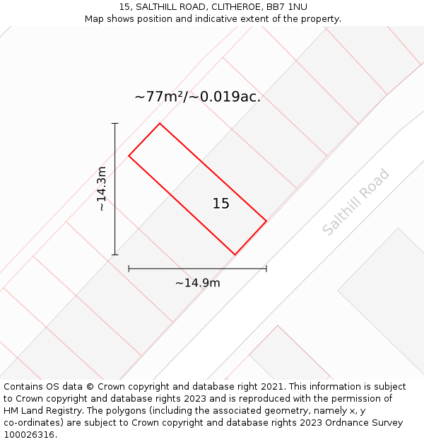 15, SALTHILL ROAD, CLITHEROE, BB7 1NU: Plot and title map