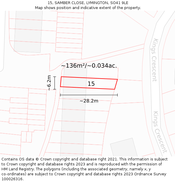 15, SAMBER CLOSE, LYMINGTON, SO41 9LE: Plot and title map