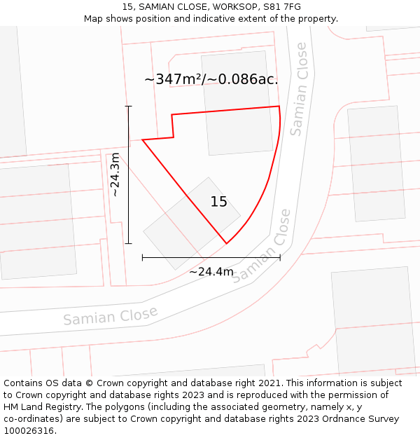 15, SAMIAN CLOSE, WORKSOP, S81 7FG: Plot and title map