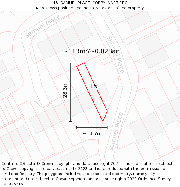 15, SAMUEL PLACE, CORBY, NN17 1BQ: Plot and title map