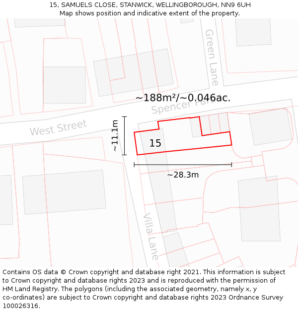 15, SAMUELS CLOSE, STANWICK, WELLINGBOROUGH, NN9 6UH: Plot and title map