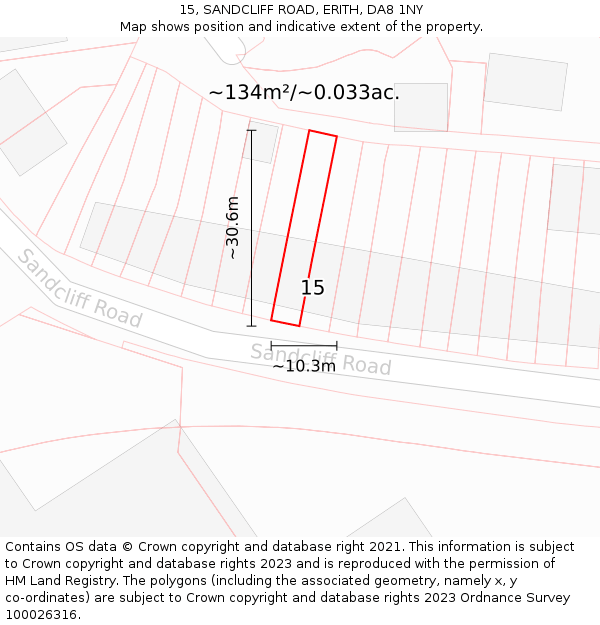 15, SANDCLIFF ROAD, ERITH, DA8 1NY: Plot and title map