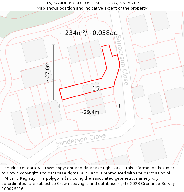 15, SANDERSON CLOSE, KETTERING, NN15 7EP: Plot and title map