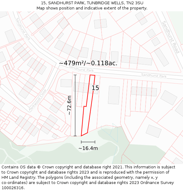 15, SANDHURST PARK, TUNBRIDGE WELLS, TN2 3SU: Plot and title map