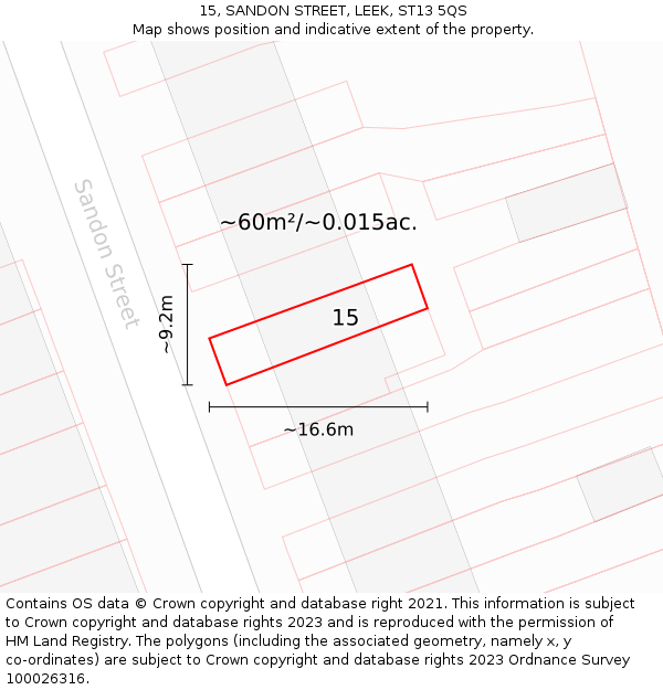 15, SANDON STREET, LEEK, ST13 5QS: Plot and title map