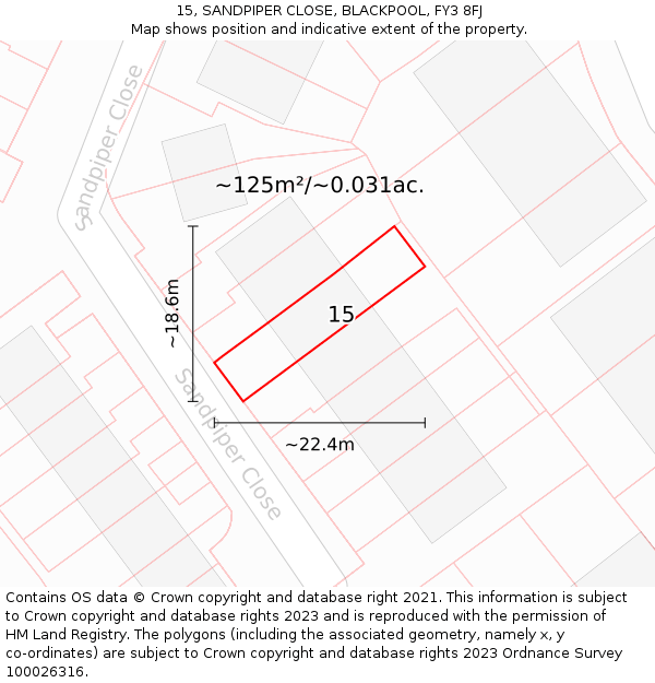 15, SANDPIPER CLOSE, BLACKPOOL, FY3 8FJ: Plot and title map