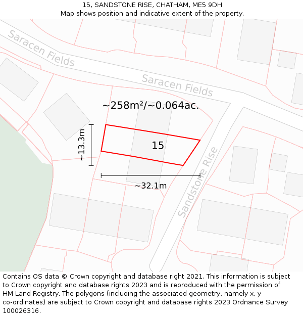 15, SANDSTONE RISE, CHATHAM, ME5 9DH: Plot and title map