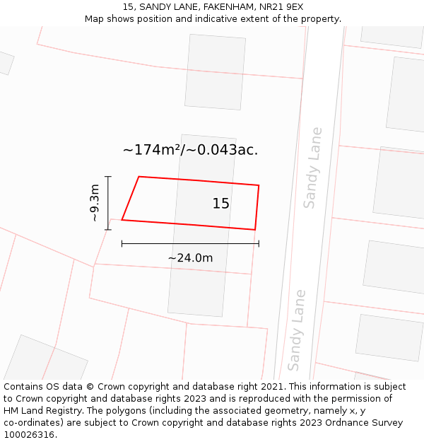 15, SANDY LANE, FAKENHAM, NR21 9EX: Plot and title map