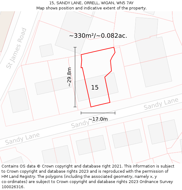 15, SANDY LANE, ORRELL, WIGAN, WN5 7AY: Plot and title map