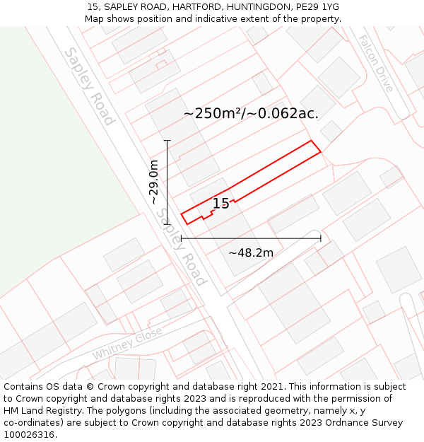 15, SAPLEY ROAD, HARTFORD, HUNTINGDON, PE29 1YG: Plot and title map