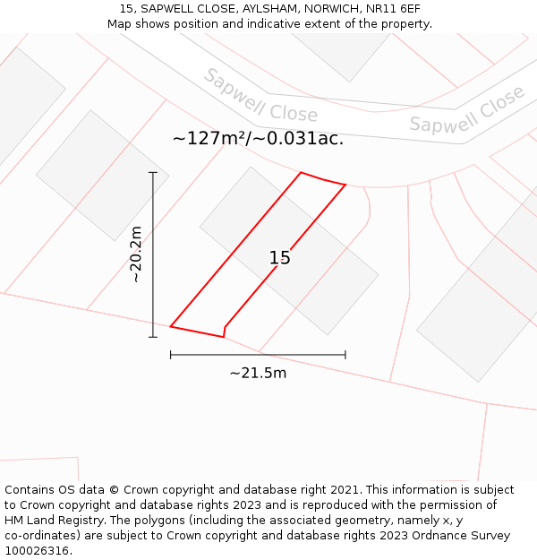15, SAPWELL CLOSE, AYLSHAM, NORWICH, NR11 6EF: Plot and title map