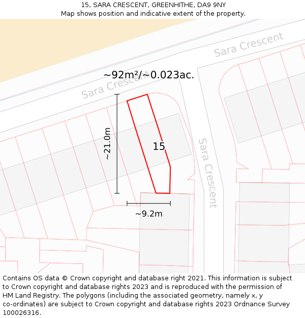 15, SARA CRESCENT, GREENHITHE, DA9 9NY: Plot and title map