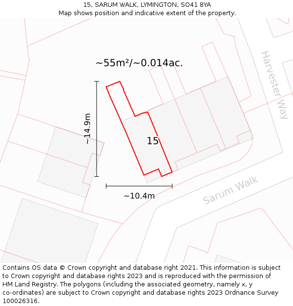 15, SARUM WALK, LYMINGTON, SO41 8YA: Plot and title map
